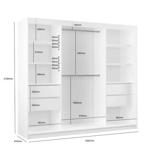 Armoire VOX II 200 cm – 2 Portes Coulissantes Avec Miroir Et 2 Tiroirs – Graphite