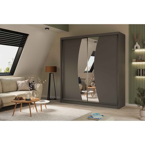 Armoire VOX II 200 cm – 2 Portes Coulissantes Avec Miroir Et 2 Tiroirs – Graphite
