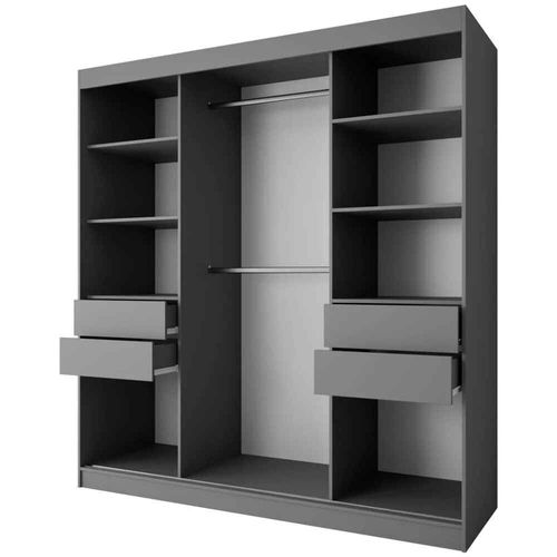 Armoire VOX II 200 cm – 2 Portes Coulissantes Avec Miroir Et 2 Tiroirs – Graphite
