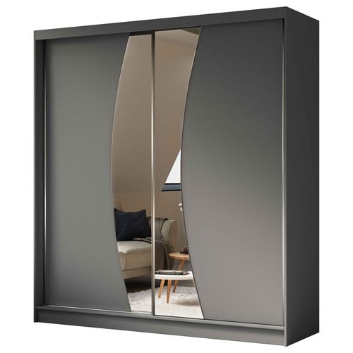 Armoire VOX II 200 cm – 2 Portes Coulissantes Avec Miroir Et 2 Tiroirs – Graphite