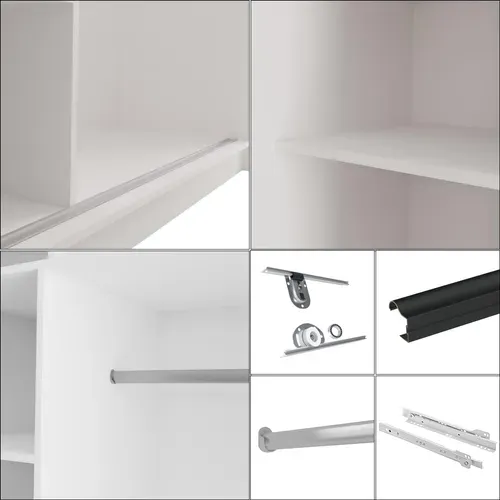 Armoire VOX II 200 cm – 2 Portes Coulissantes Avec Miroir Et 2 Tiroirs – Graphite