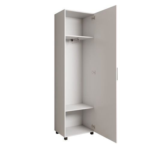 Armoire LIVIA - Haute Armoire Avec Porte Et Miroir Et Lattes, Blanche