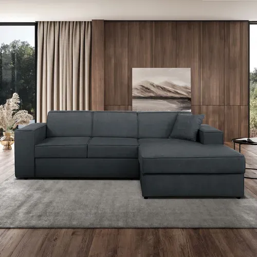 Canapé D'angle Convertible Pedro L, 267 Cm, Graphite, Côté Droite