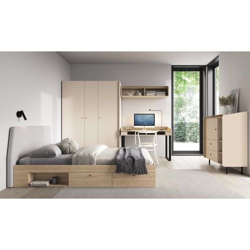 Armoire Alex, 2 Portes, 90×195 Cm, Avec Tringle à Vêtements Et 8 Étagères, Couleur : Beige Sable