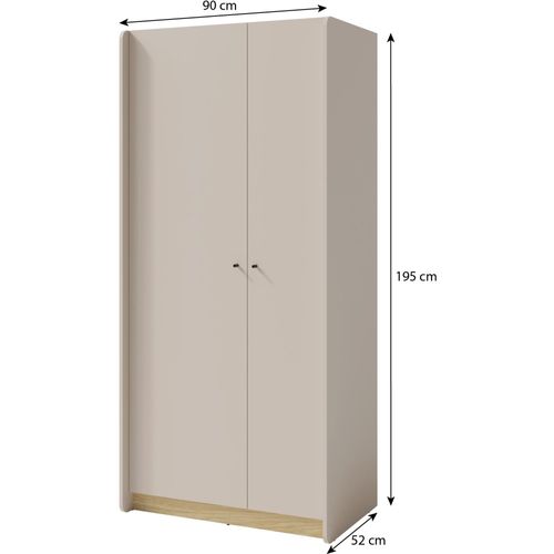 Armoire Alex, 2 Portes, 90×195 Cm, Avec Tringle à Vêtements Et 8 Étagères, Couleur : Beige Sable