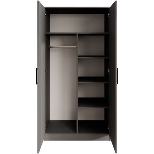 Armoire Trend 2 Portes 90 Cm Graphite  – Penderie, 5 Étagères