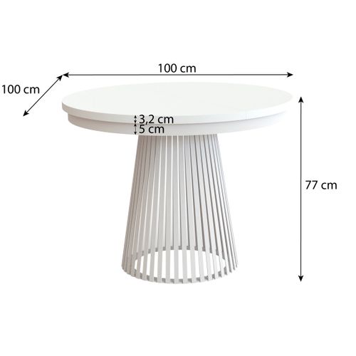 Table Ronde Lumi Ø 100–180 Cm Extensible, Pieds En Métal, Style Loft, Couleur : Blanc/blanc
