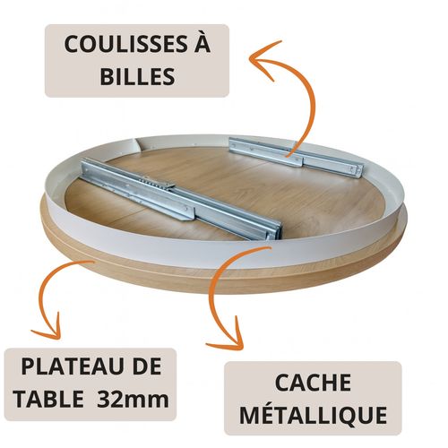 Table Ronde Lumi Ø 100–180 Cm Extensible, Pieds En Métal, Style Loft, Couleur : Blanc/blanc