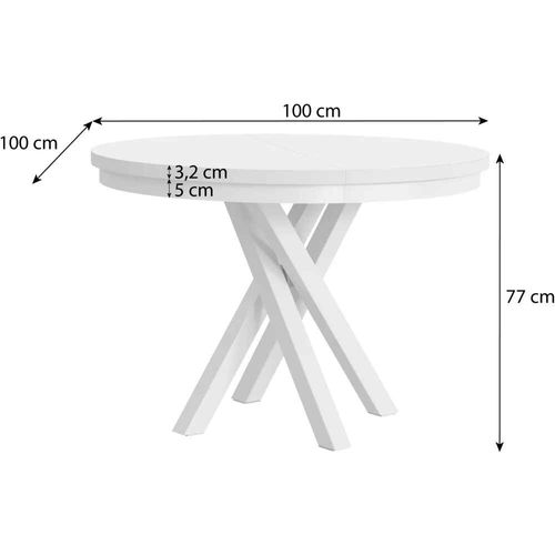 Table Ronde Kris Ø 100–140 cm Extensible, Pieds En Métal, Style Loft, Couleur : Noir/noir