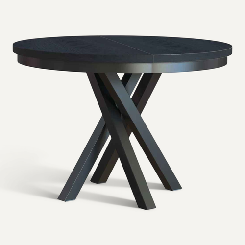 Table Ronde Kris Ø 100–140 cm Extensible, Pieds En Métal, Style Loft, Couleur : Noir/noir