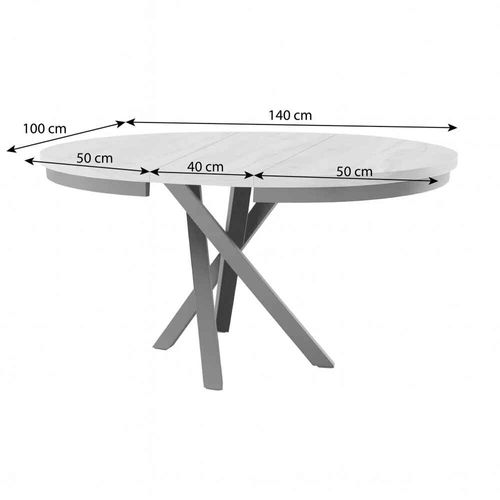 Table Ronde Kris Ø 100–140 cm Extensible, Pieds En Métal, Style Loft, Couleur : Noir/noir