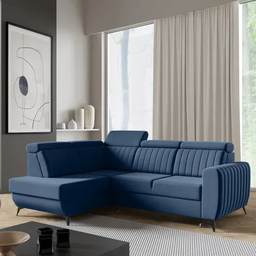 Canapé D’angle Connor II Convertible Avec Coffre - Ottomane Gauche - Bleu Marine