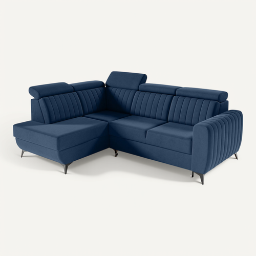 Canapé D’angle Connor II Convertible Avec Coffre - Ottomane Gauche - Bleu Marine