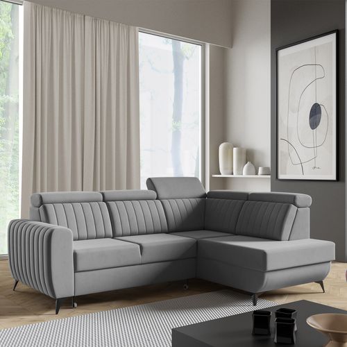 Canapé D’angle Connor II Convertible Avec Coffre - Pouf Droit - Gris