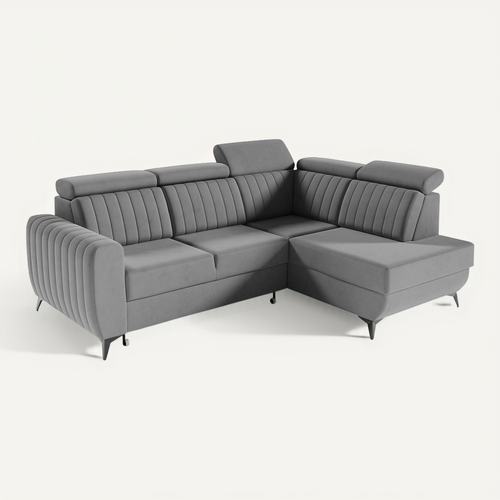 Canapé D’angle Connor II Convertible Avec Coffre - Pouf Droit - Gris