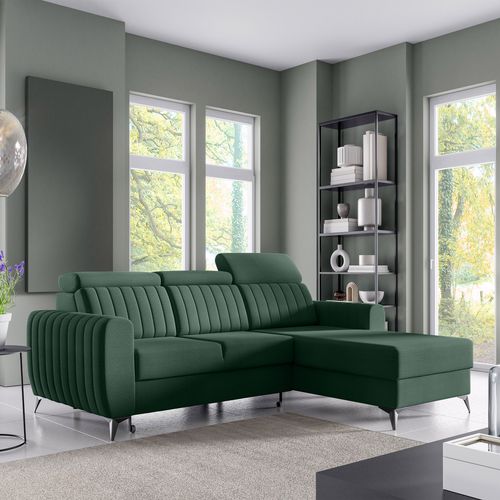 Canapé D’angle Connor I Convertible Avec Coffre - Ottomane Universelle - Verte Foncé