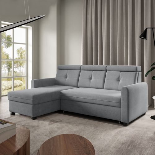 Canapé D’angle Milano Convertible Avec Coffre - Ottomane Gauche - Gris Clair