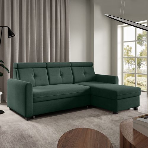 Canapé D’angle Milano Convertible Avec Coffre - Ottomane Droit - Vert Bouteille
