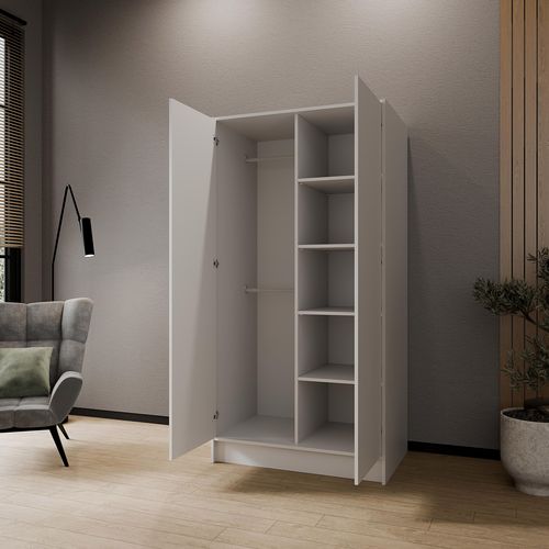 Armoire Gava 100cm - Armoire 2 Portes Battantes, Système Push-to-open, Blanc