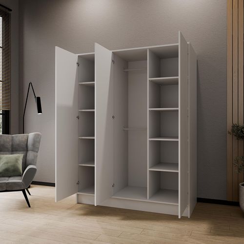 Armoire Gava 150cm - Armoire 3 Portes Battantes, Système Push-to-open, Blanc