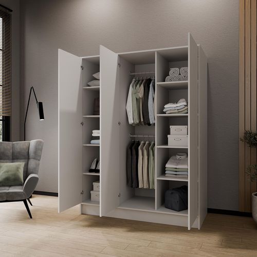 Armoire Gava 150cm - Armoire 3 Portes Battantes, Système Push-to-open, Blanc