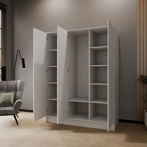 Armoire Gava 150cm - Armoire 3 Portes Battantes, Système Push-to-open, Blanc