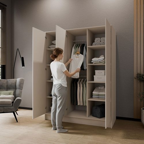 Armoire Gava 150cm - Armoire 3 Portes Battantes, Système Push-to-open, Blanc