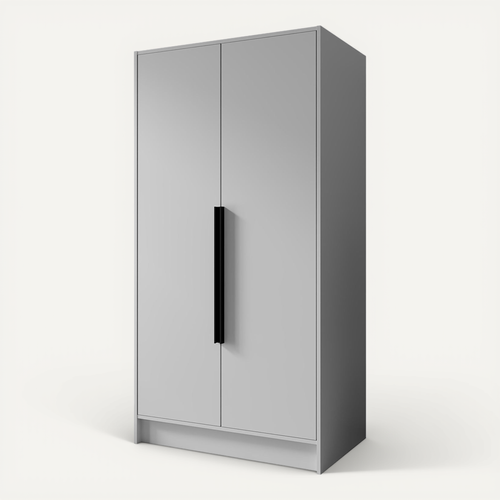 Armoire Pavia 100cm - Armoire à 2 Portes Battantes - Blanc Avec Poignées Noires