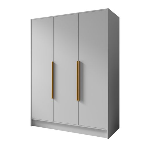 Armoire Pavia 150cm - Armoire à 3 Portes Battantes - Blanc Avec Poignées Dorées