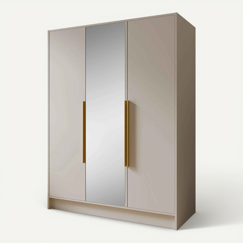Armoire à Portes Battantes LARO 150 cm - Avec Miroir, Cachemire Avec Poignées Dorées