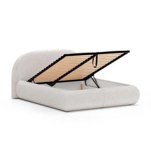 Lit Coffre Double Motti 140x200 Cm - Lit Avec Tête De Lit Et Rangement, Bouclé Gris Foncé