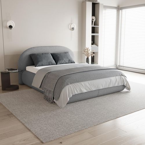 Lit Coffre Double Motti 140x200 Cm - Lit Avec Tête De Lit Et Rangement, Bouclé Gris Foncé