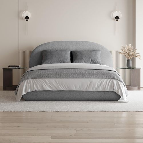 Lit Coffre Double Motti 140x200 Cm - Lit Avec Tête De Lit Et Rangement, Bouclé Gris Foncé