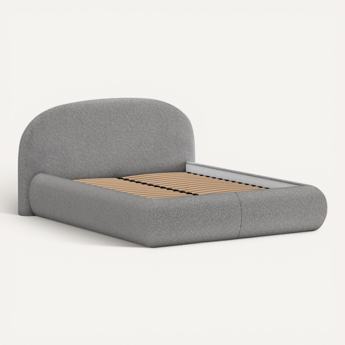 Lit Coffre Double Motti 140x200 Cm - Lit Avec Tête De Lit Et Rangement, Bouclé Gris Foncé