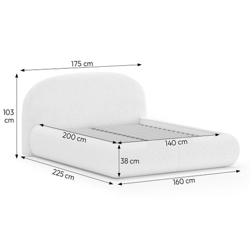 Lit Coffre Double Motti 140x200 Cm - Lit Avec Tête De Lit Et Rangement, Bouclé Gris Foncé