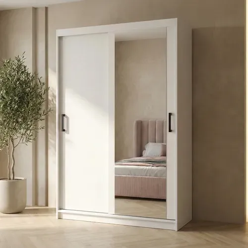 Armoire HELA - Armoire à Portes Coulissantes Avec Porte Miroir - Blanc 100 cm - 2 Portes