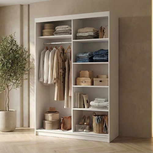 Armoire HELA - Armoire à Portes Coulissantes Avec Porte Miroir - Blanc 100 cm - 2 Portes