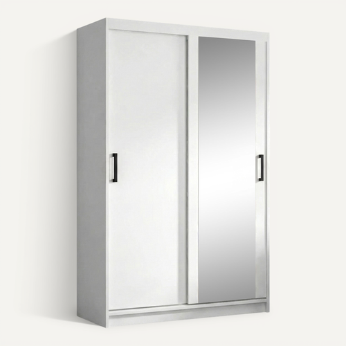 Armoire HELA - Armoire à Portes Coulissantes Avec Porte Miroir - Blanc 100 cm - 2 Portes