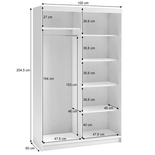 Armoire HELA - Armoire à Portes Coulissantes Avec Porte Miroir - Blanc 100 cm - 2 Portes