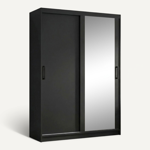 Armoire HELA - Armoire à Portes Coulissantes Avec Porte Miroir - Noir 120 cm - 2 Portes