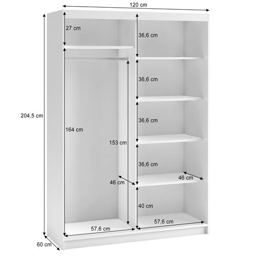 Armoire HELA - Armoire à Portes Coulissantes Avec Porte Miroir - Noir 120 cm - 2 Portes