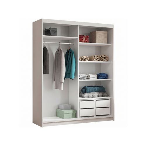 Armoire HELA à Portes Coulissantes Avec Porte Miroir Et 2 Modules à Tiroirs - Noir 180cm