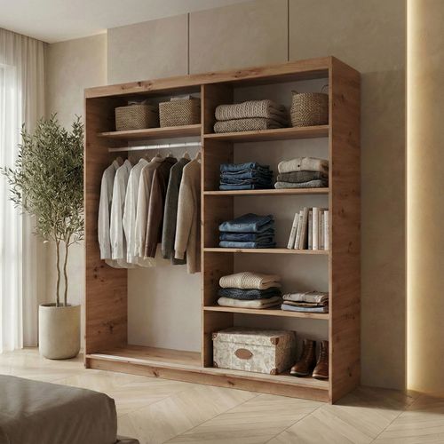 Armoire HELA - Armoire à Portes Coulissantes Avec Porte Miroir - Chêne Artisan 180 cm - 2 Portes