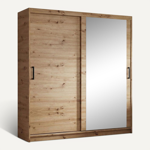 Armoire HELA - Armoire à Portes Coulissantes Avec Porte Miroir - Chêne Artisan 180 cm - 2 Portes