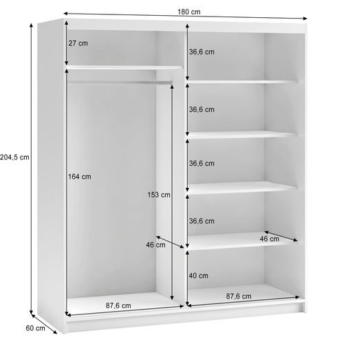 Armoire HELA - Armoire à Portes Coulissantes Avec Porte Miroir - Chêne Artisan 180 cm - 2 Portes