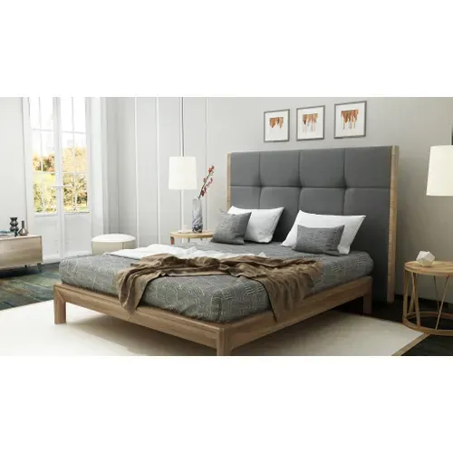 Tête de lit PU L.160 cm CLOE gris et imitation bois