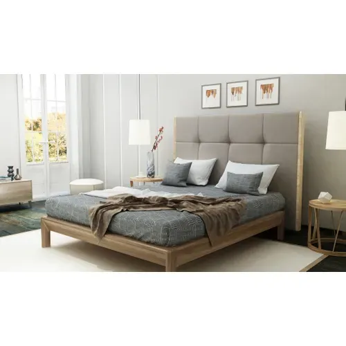 Tête de lit PU L.160 cm CLOE taupe et  imitation bois