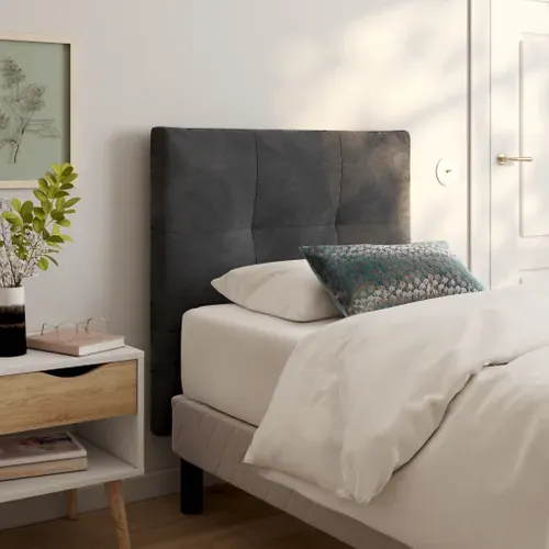 Tête de lit velours L.90 cm KARTY gris vue d'ambiance 1