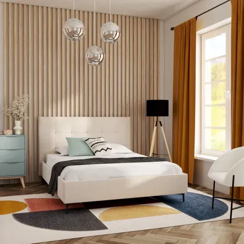 Lit 160x200 cm JAPP 3 tissu taupe vue d'ambiance 1