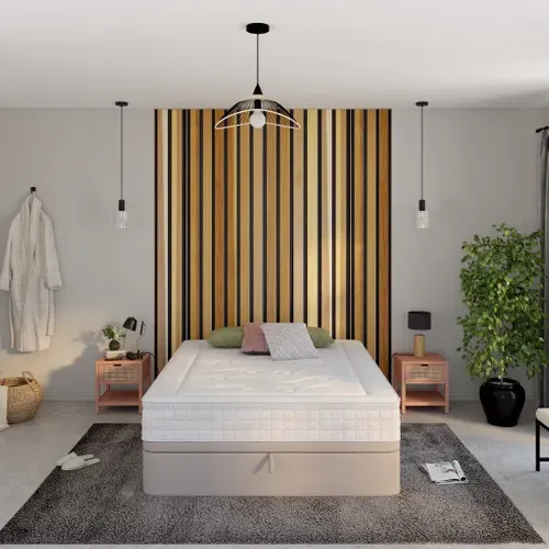 Sommier coffre 160x200 cm DREAMEA EDITION SONNY 2 PU taupe vue d'ambiance 1